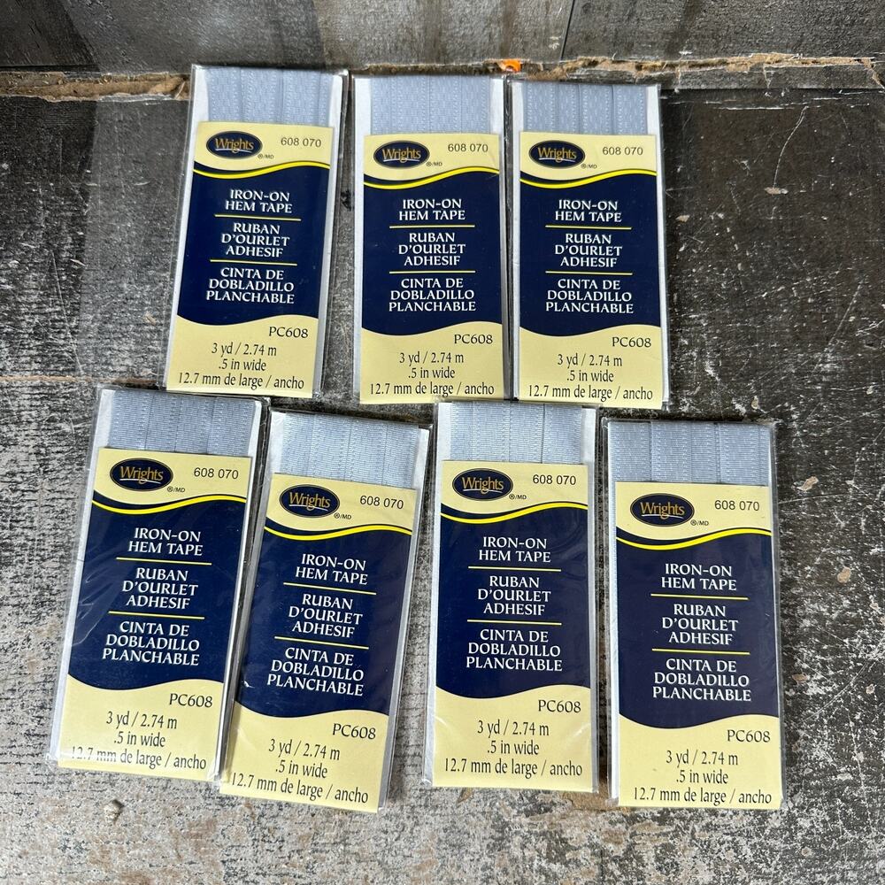 Wrights Iron-On Hem Tape .5"X3yd-Silver 117-608-070 Lot of 7